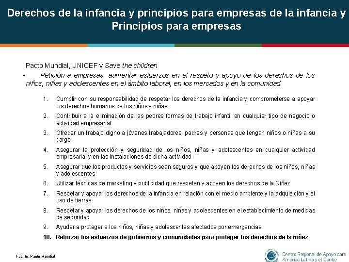 Derechos de la infancia y principios para empresas de la infancia y Principios para