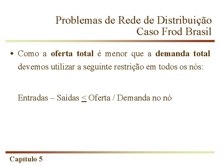 Problemas de Rede de Distribuição Caso Frod Brasil w Como a oferta total é