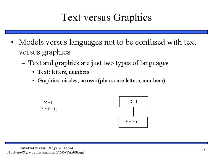 Text versus Graphics • Models versus languages not to be confused with text versus