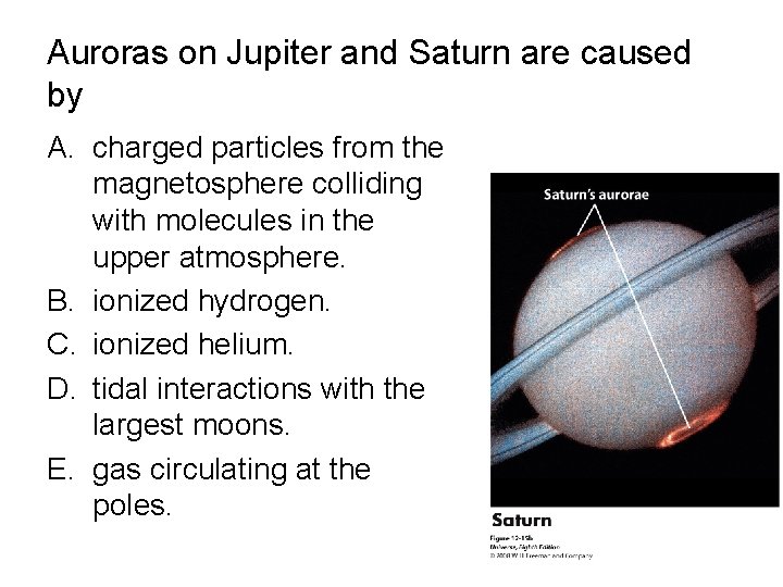 Auroras on Jupiter and Saturn are caused by A. charged particles from the magnetosphere