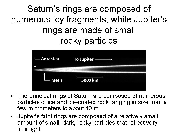 Saturn’s rings are composed of numerous icy fragments, while Jupiter’s rings are made of