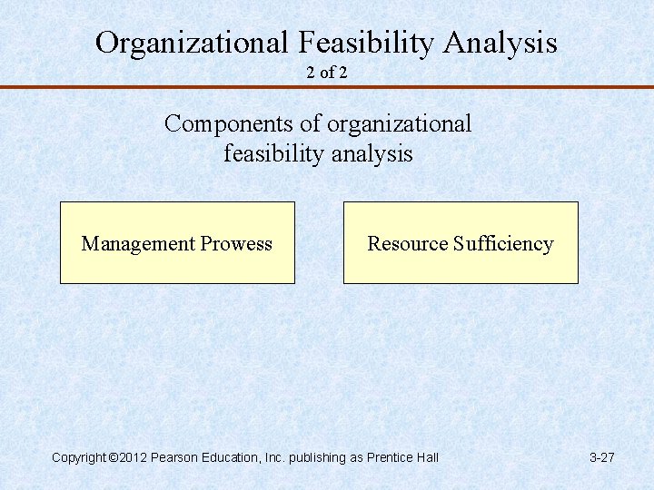 Organizational Feasibility Analysis 2 of 2 Components of organizational feasibility analysis Management Prowess Resource