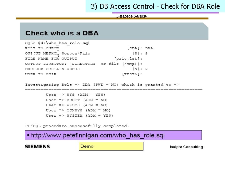 3) DB Access Control - Check for DBA Role Database Security 