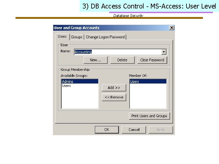 3) DB Access Control - MS-Access: User Level Database Security 