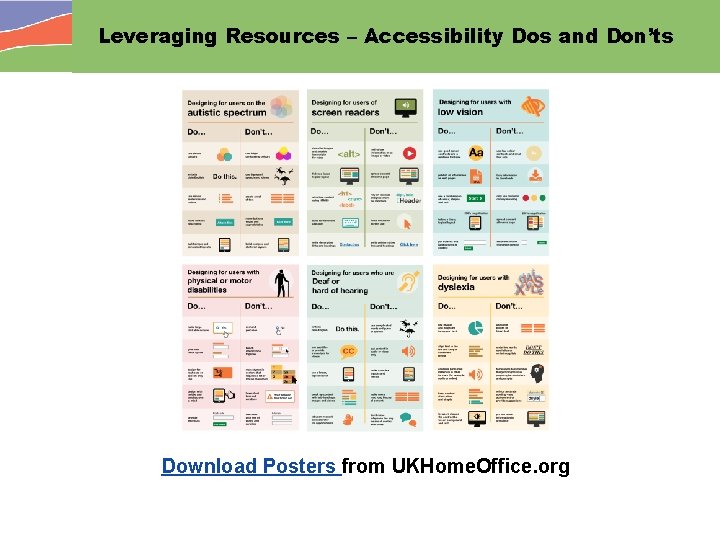 Leveraging Resources – Accessibility Dos and Don’ts Download Posters from UKHome. Office. org 