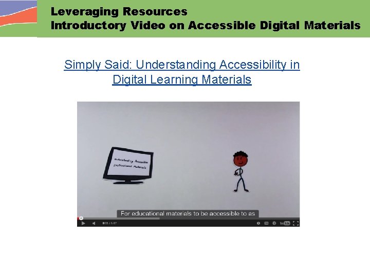 Leveraging Resources Introductory Video on Accessible Digital Materials Simply Said: Understanding Accessibility in Digital