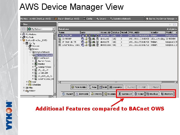 AWS Device Manager View Additional Features compared to BACnet OWS 