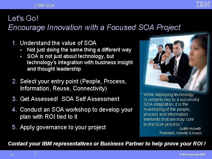 IBM SOA Let's Go! Encourage Innovation with a Focused SOA Project 1. Understand the