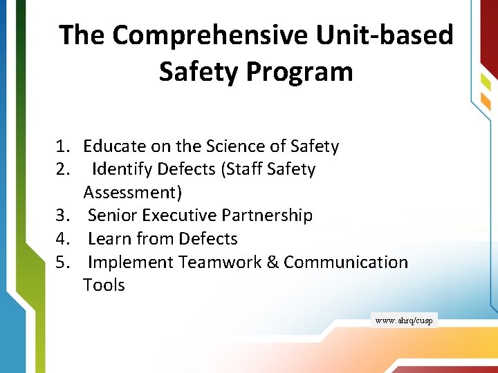 The Comprehensive Unit-based Safety Program 1. Educate on the Science of Safety 2. Identify