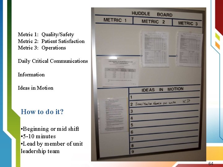 Components Metric 1: Quality/Safety Metric 2: Patient Satisfaction Metric 3: Operations Daily Critical Communications