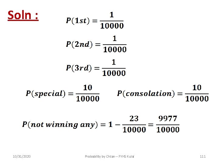 Soln : 10/31/2020 Probability by Chtan -- FYHS Kulai 111 