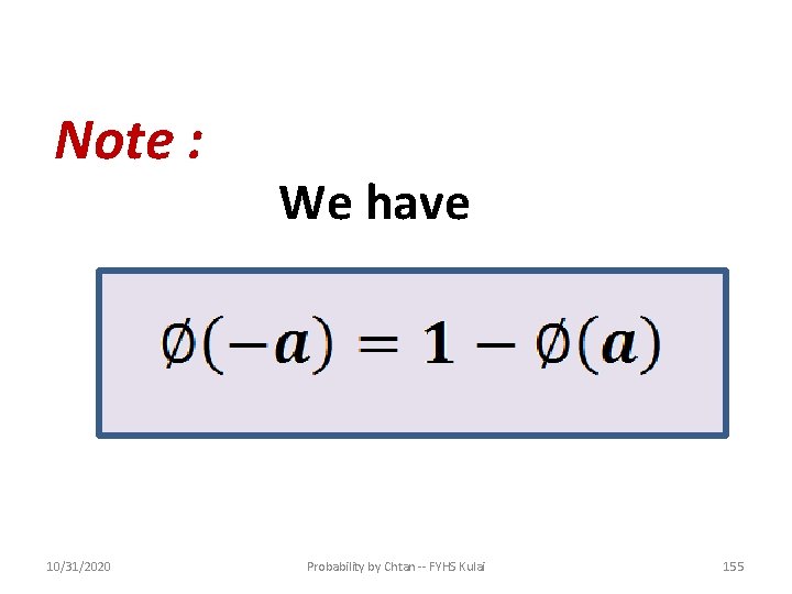 Note : 10/31/2020 We have Probability by Chtan -- FYHS Kulai 155 