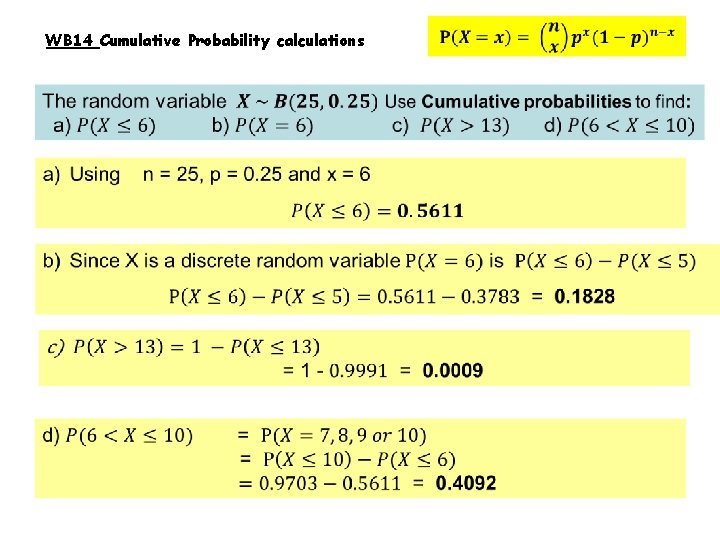 WB 14 Cumulative Probability calculations 