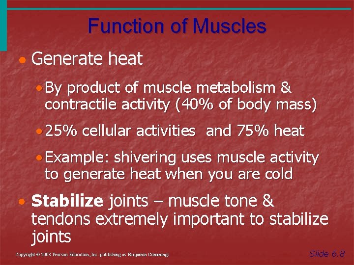 Function of Muscles · Generate heat · By product of muscle metabolism & contractile