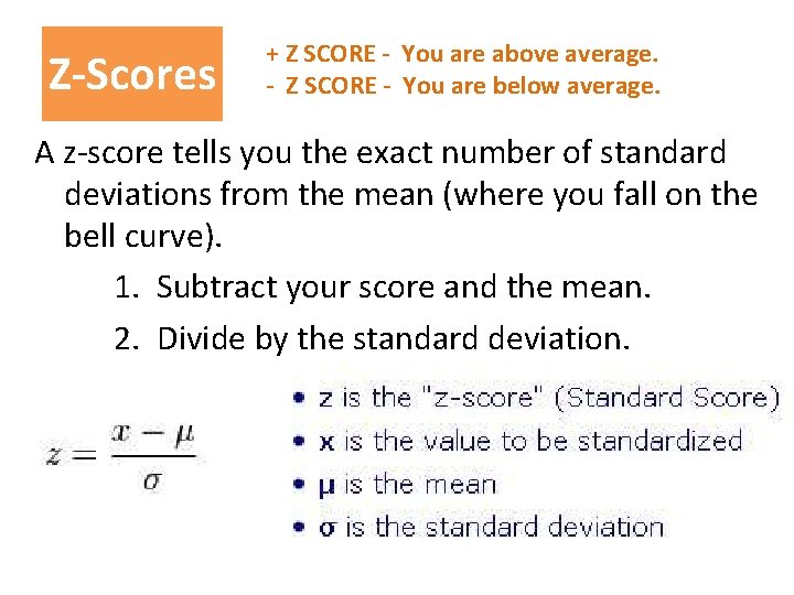 Z-Scores + Z SCORE - You are above average. - Z SCORE - You