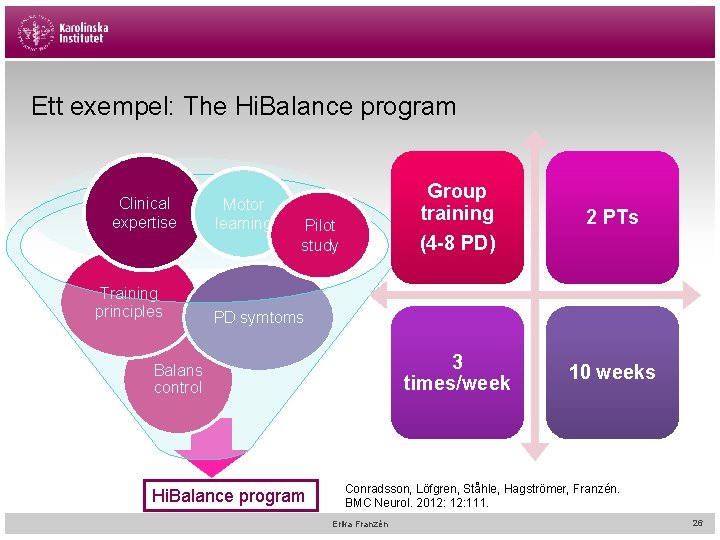 Ett exempel: The Hi. Balance program Clinical expertise Training principles Motor learning Pilot study