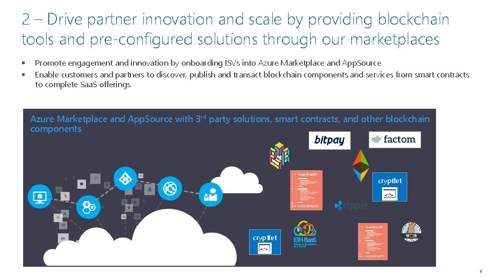 2 – Drive partner innovation and scale by providing blockchain tools and pre-configured solutions