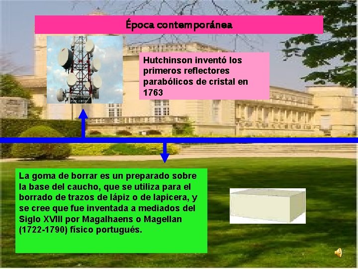 Época contemporánea Hutchinson inventó los primeros reflectores parabólicos de cristal en 1763 La goma