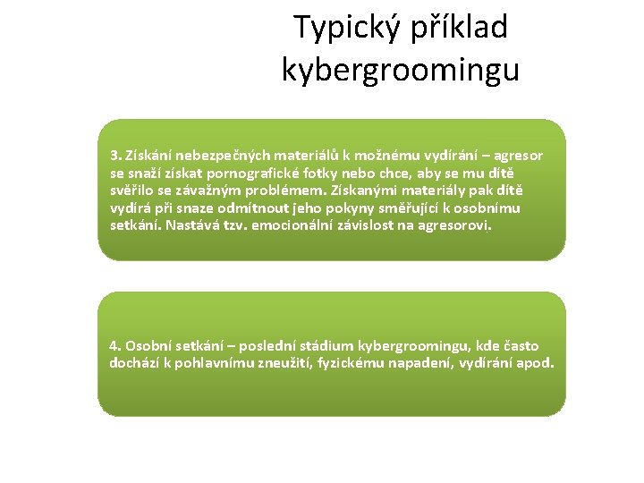 Typický příklad kybergroomingu 3. Získání nebezpečných materiálů k možnému vydírání – agresor se snaží