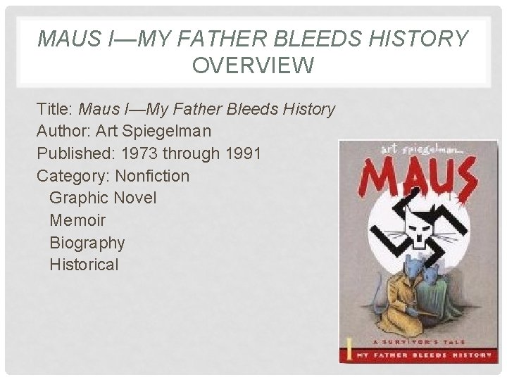 MAUS I—MY FATHER BLEEDS HISTORY OVERVIEW Title: Maus I—My Father Bleeds History Author: Art