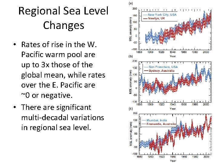 Regional Sea Level Changes • Rates of rise in the W. Pacific warm pool