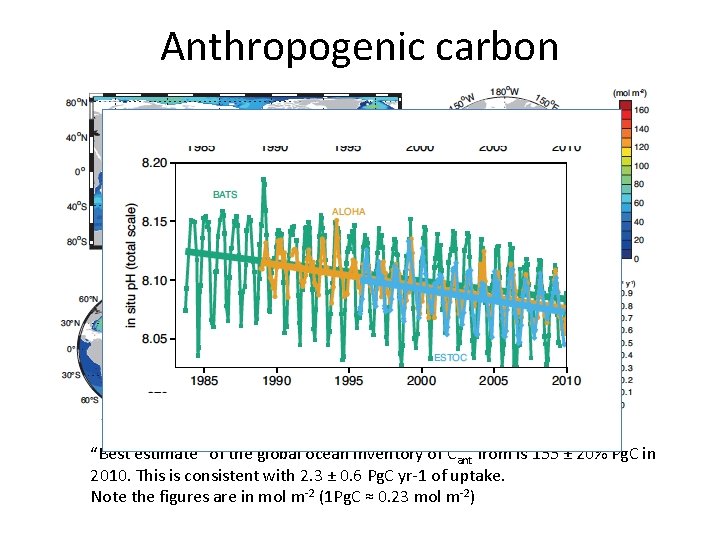 Anthropogenic carbon “Best estimate” of the global ocean inventory of Cant from is 155