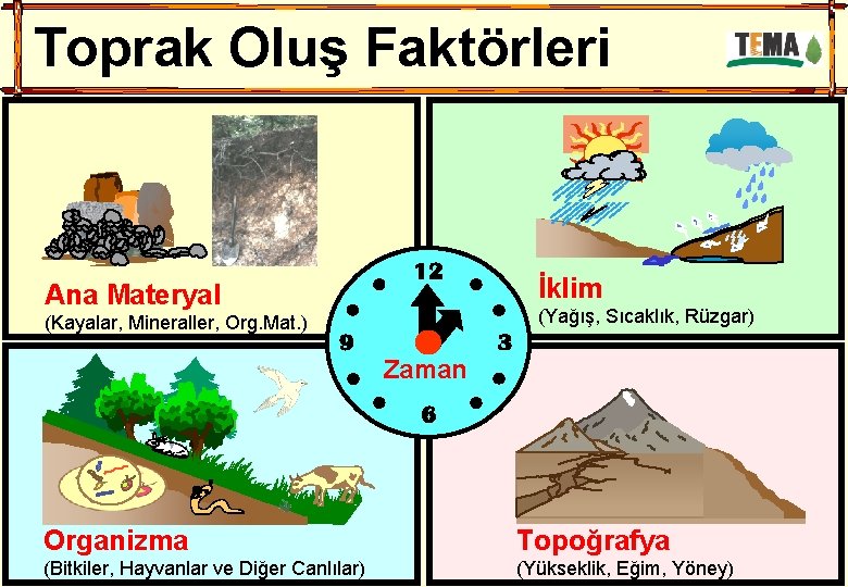 Toprak Oluş Faktörleri İklim Ana Materyal (Yağış, Sıcaklık, Rüzgar) (Kayalar, Mineraller, Org. Mat. )