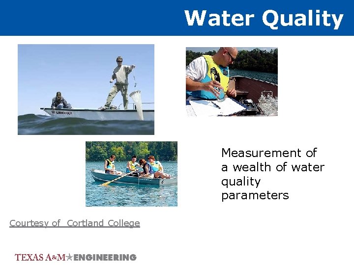 Water Quality Measurement of a wealth of water quality parameters Courtesy of Cortland College