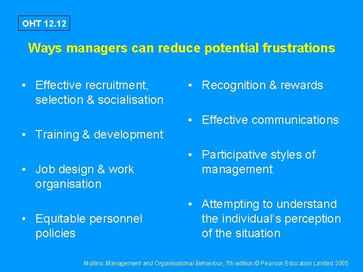 OHT 12. 12 Ways managers can reduce potential frustrations • Effective recruitment, selection &