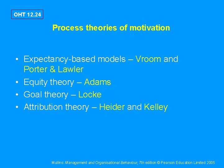 OHT 12. 24 Process theories of motivation • Expectancy-based models – Vroom and Porter