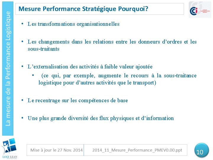 Mesure Performance Stratégique Pourquoi? • Les transformations organisationnelles • Les changements dans les relations