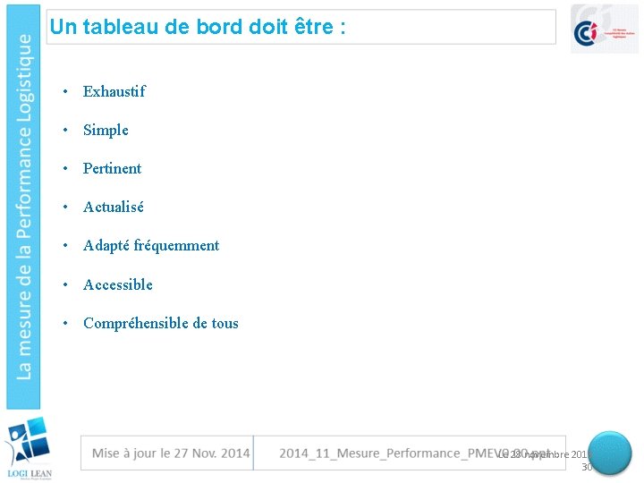 Un tableau de bord doit être : • Exhaustif • Simple • Pertinent •