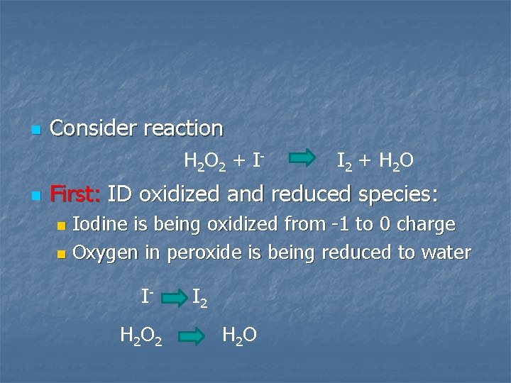 n Consider reaction H 2 O 2 + I - n I 2 +