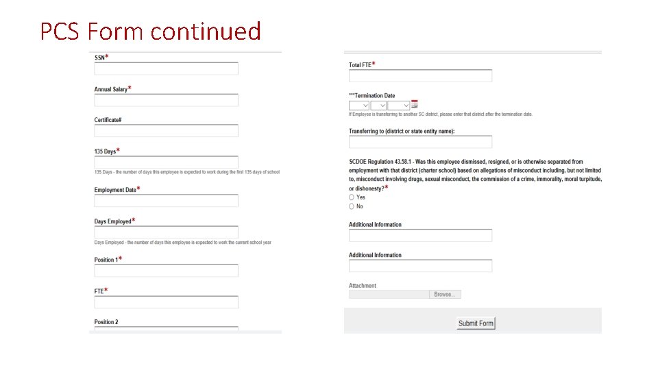 PCS Form continued 