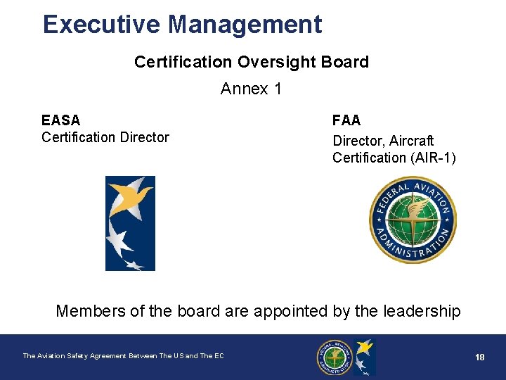 Executive Management Certification Oversight Board Annex 1 EASA Certification Director FAA Director, Aircraft Certification