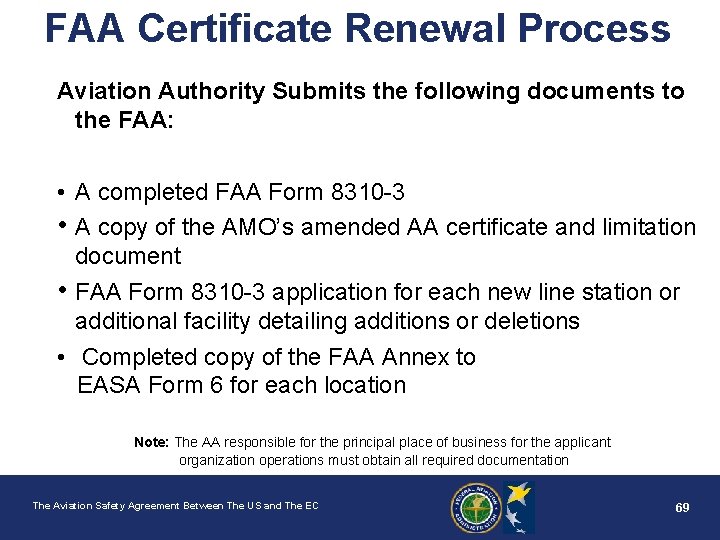 FAA Certificate Renewal Process Aviation Authority Submits the following documents to the FAA: •