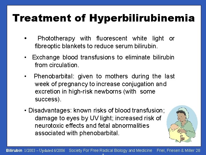 Treatment of Hyperbilirubinemia • Phototherapy with fluorescent white light or fibreoptic blankets to reduce