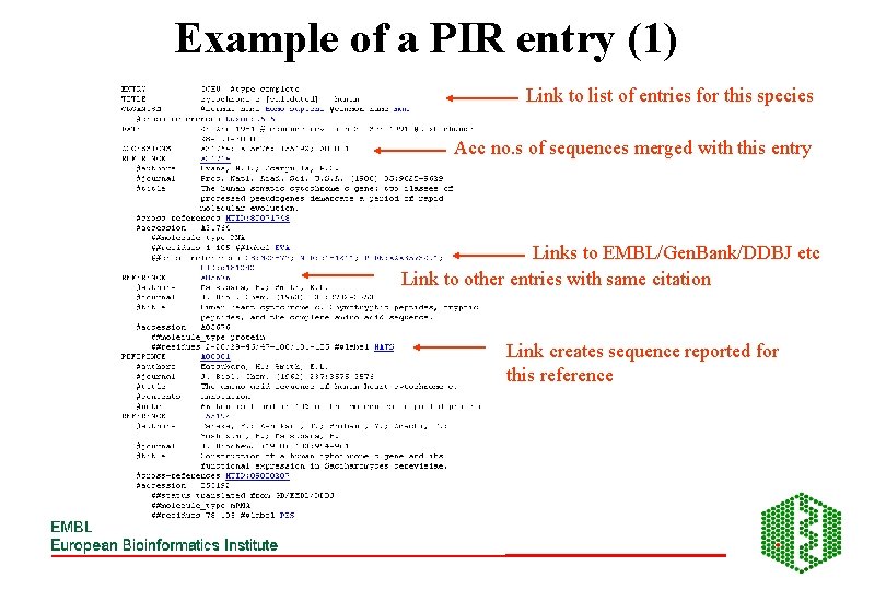 Example of a PIR entry (1) Link to list of entries for this species