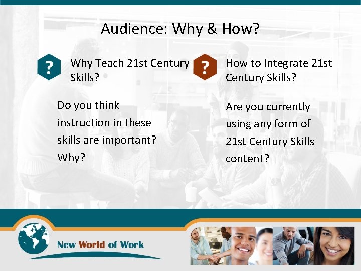 Audience: Why & How? Why Teach 21 st Century Skills? Do you think instruction