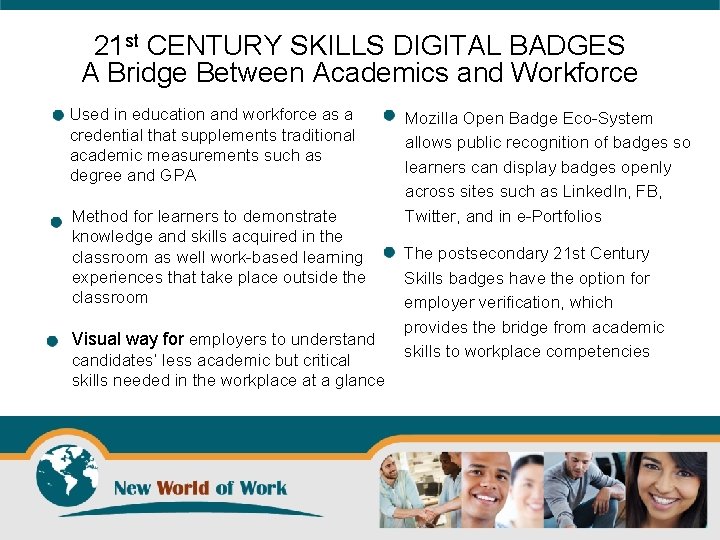 21 st CENTURY SKILLS DIGITAL BADGES A Bridge Between Academics and Workforce Used in