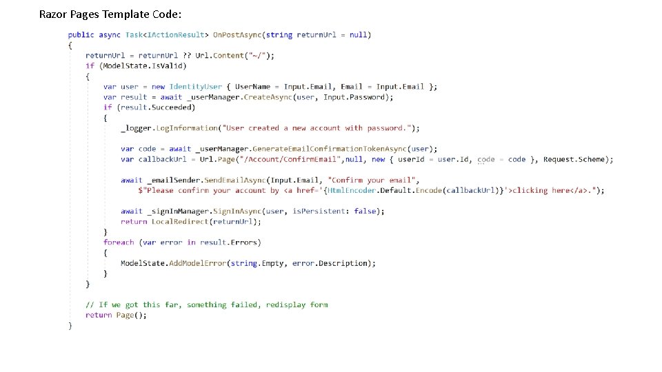Razor Pages Template Code: 
