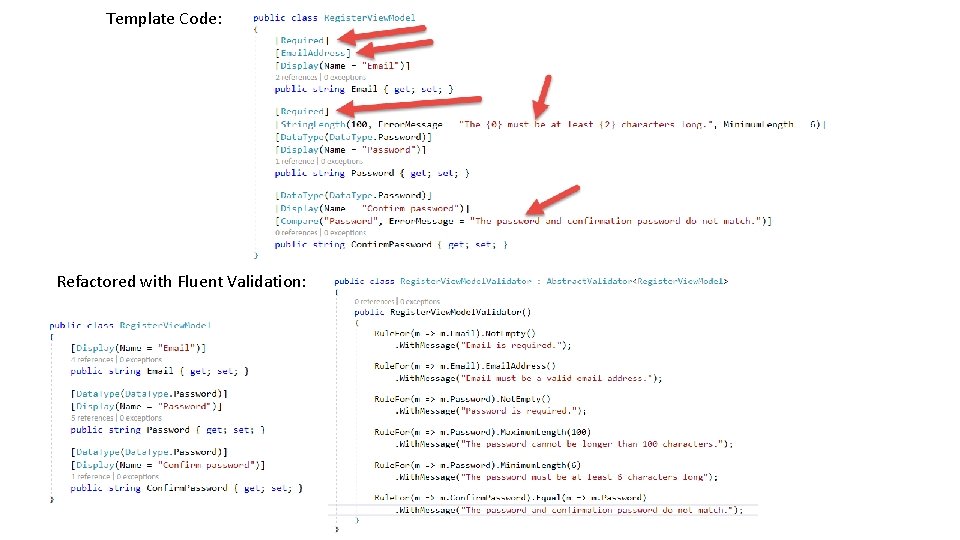 Template Code: Refactored with Fluent Validation: 