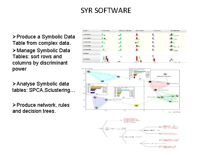 SYR SOFTWARE ØProduce a Symbolic Data Table from complex data. ØManage Symbolic Data Tables: