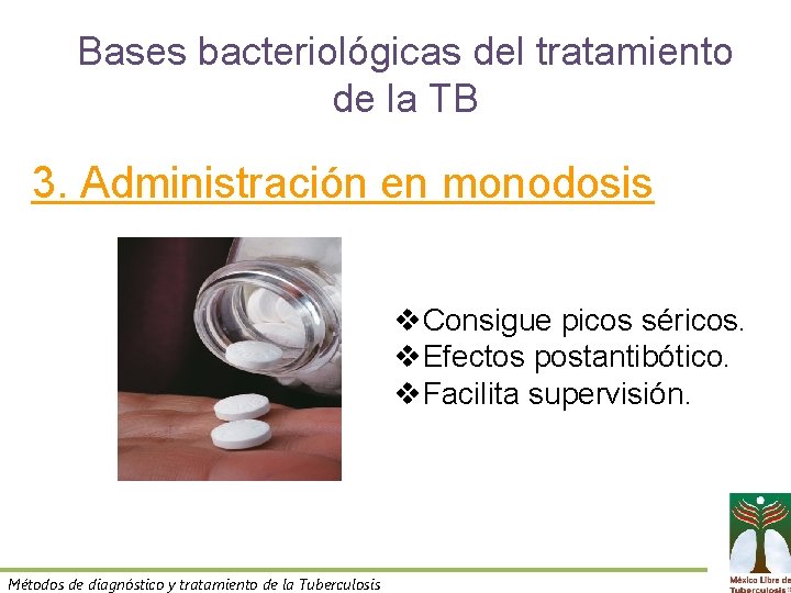 Bases bacteriológicas del tratamiento de la TB 3. Administración en monodosis v. Consigue picos