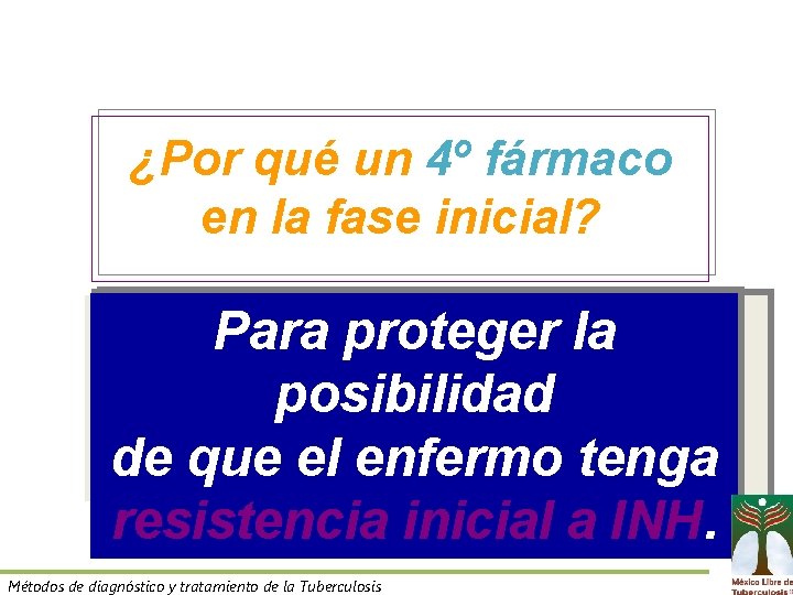 ¿Por qué un 4º fármaco en la fase inicial? Para proteger la posibilidad de