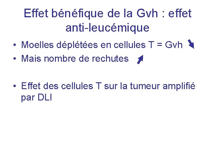 Effet bénéfique de la Gvh : effet anti-leucémique • Moelles déplétées en cellules T