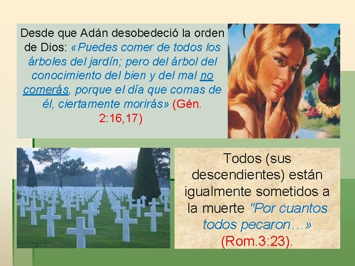 Desde que Adán desobedeció la orden de Dios: «Puedes comer de todos los árboles