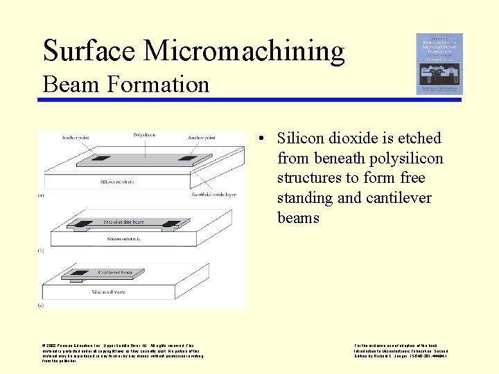 Surface Micromachining Beam Formation • Silicon dioxide is etched from beneath polysilicon structures to