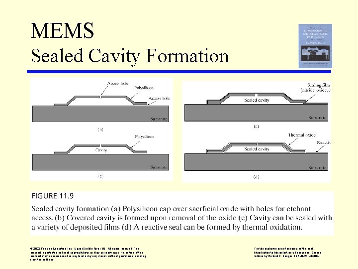 MEMS Sealed Cavity Formation © 2002 Pearson Education, Inc. , Upper Saddle River, NJ.