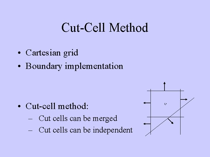 Cut-Cell Method • Cartesian grid • Boundary implementation • Cut-cell method: – Cut cells